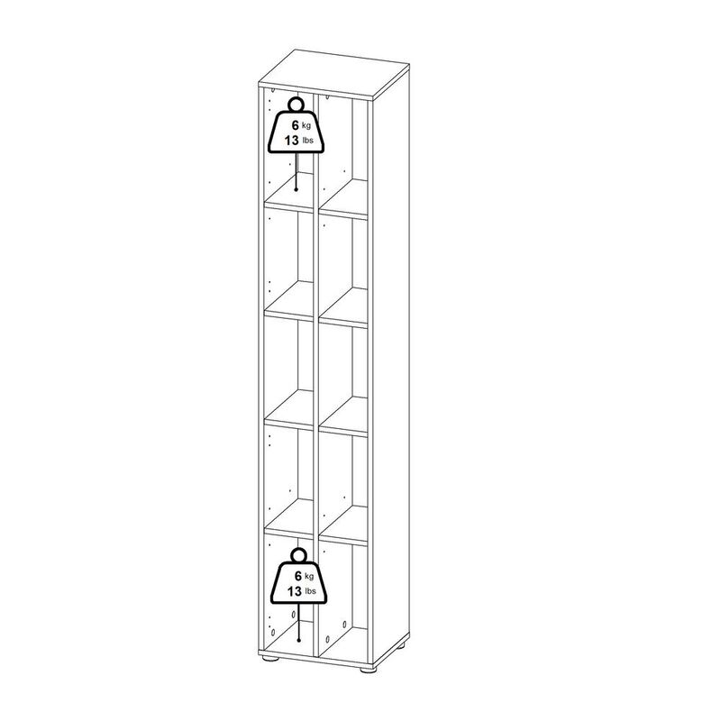 Tvilum Sign Narrow 10 Shelf Bookcase/ bookcase with divider, Jackson Hickory/White