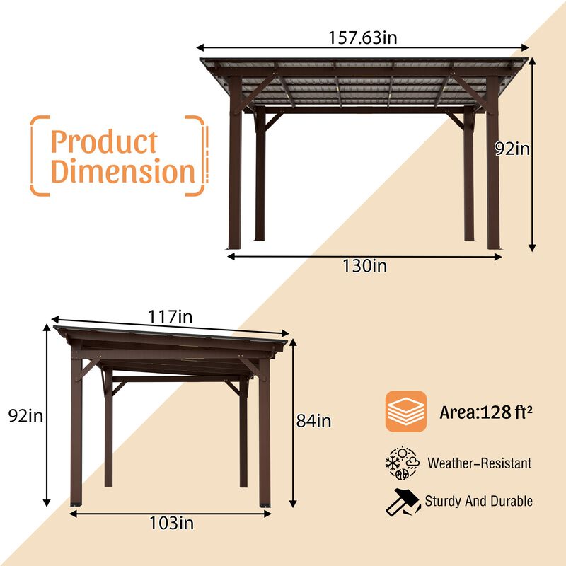 13x10 FT Wooden Gazebo with Metal Roof, Outdoor Shade Structure for Backyard Garden Patio image number 3
