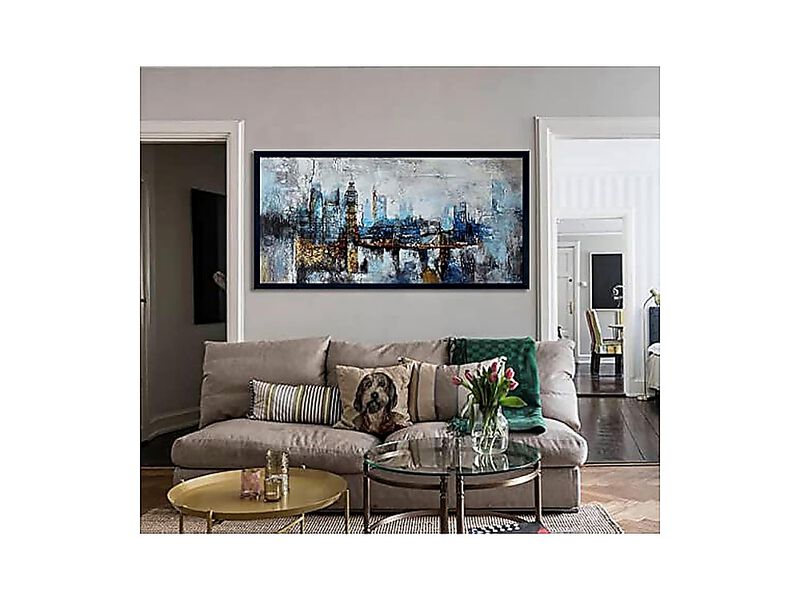 Large Wall Art Bedroom Abstract City View Canvas Gray Blue Buildings Office image number 2