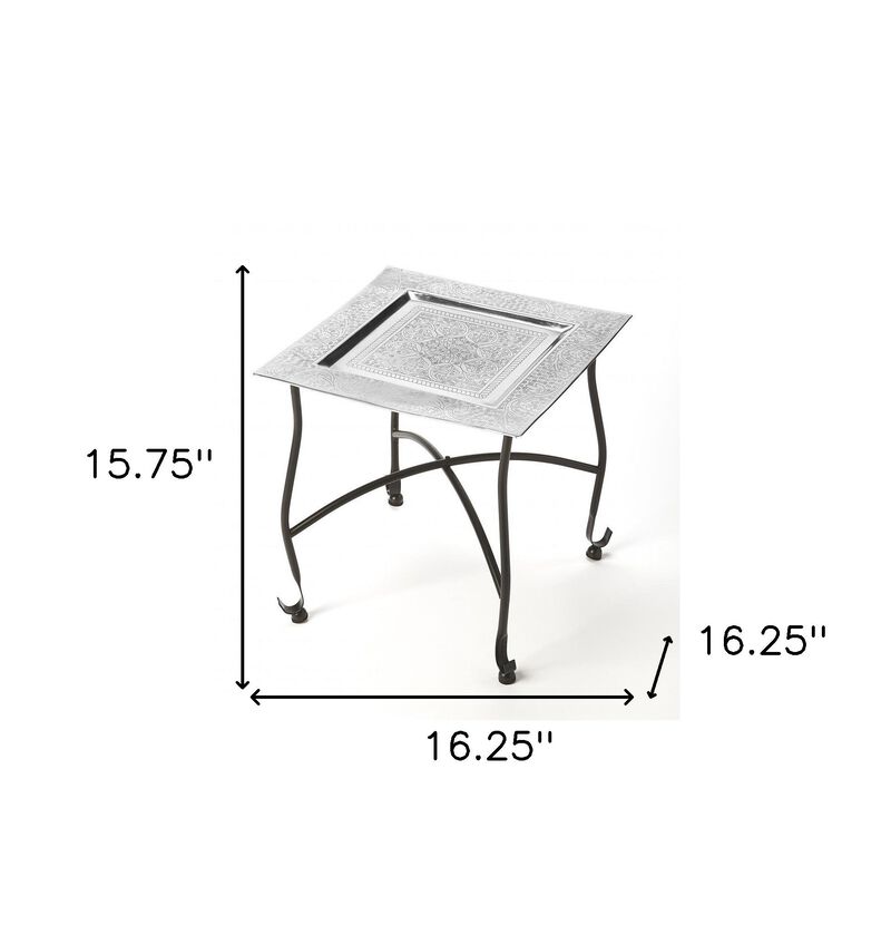 Homezia 16" Black And Silver Textured Aluminum Square End Table