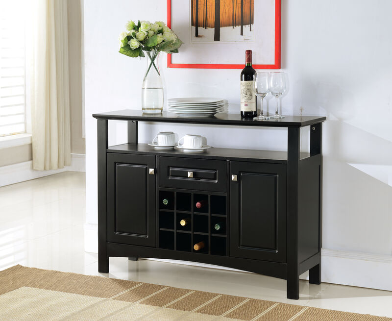 Kings Brand Furniture Syracuse Black Wood Buffet/Wine Cabinet
