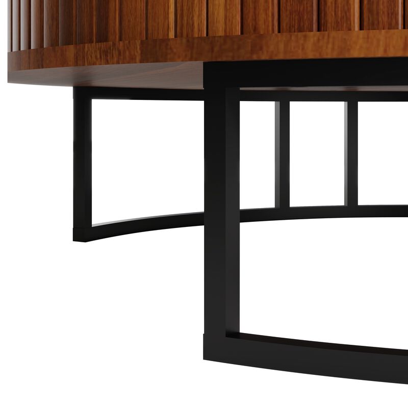31.5" Modern Round Lift-Top Coffee Table with Hidden Storage, Walnut Wooden Living Room Table image number 6