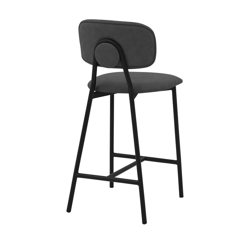 HomeRoots 26" Gray And Black Faux Leather And Iron Low Back Counter Height Bar Chair image number 2