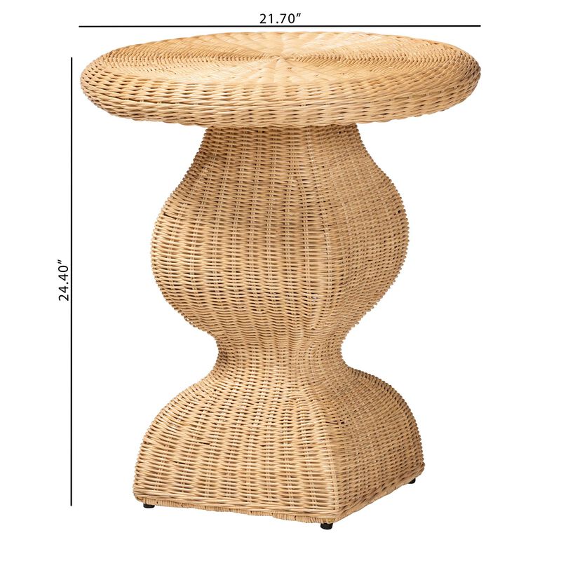bali & pari Hideo Natural Rattan End Table - Handwoven Wicker Sculptural Accent Table with Pedestal Base image number 7
