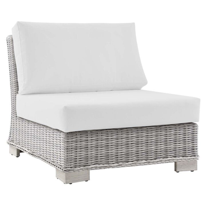 Modway Conway Outdoor Patio Wicker Rattan, Armless Chair, Light Gray White
