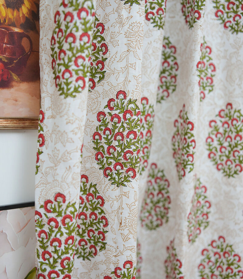 Fabdivine Floral Block Print 42x102 Inch Curtain Semi Sheer Linen Fabric for Farmhouse Living Room D&eacute;cor, Gudhal image number 4