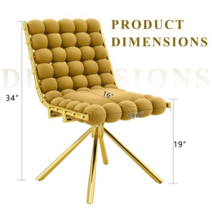 GOODSILO Set of Two Modern Tufted Puffy Bubble Velvet Dining Accent Swivel Chairs with Metal Legs for Dining Room and Kitchen