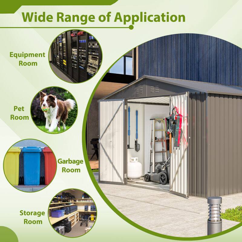 10X8 FT Outdoor Storage Shed, All Weather Metal Sheds with Lockable Doors image number 6