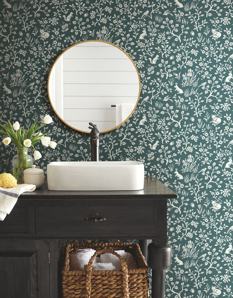 Weekends Fox & Hare Teal Wallpaper image number 1