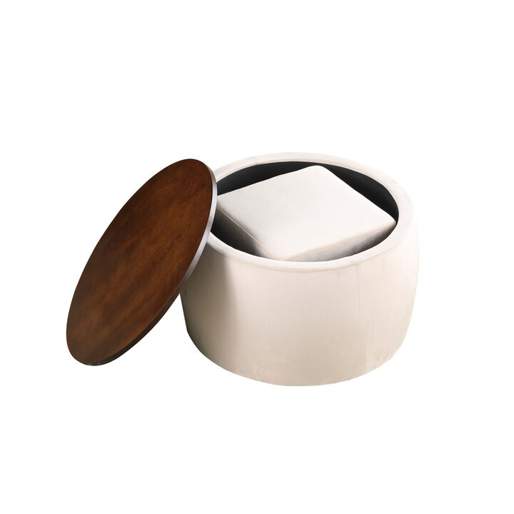 Streamdale Round Ottoman Set with Storage & Coffee Table - 2 in 1 Function