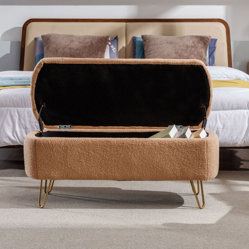 Streamdale Camel Ottoman Bench for Bed, Entryway, Gold Legs image number 6