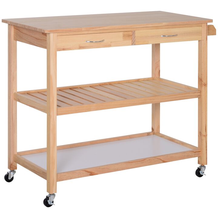 Movable Kitchen Cart, 36" Kitchen Cart Island, Rolling Kitchen Island Cart Utility Serving Cart with 2 Drawers, Burlywood