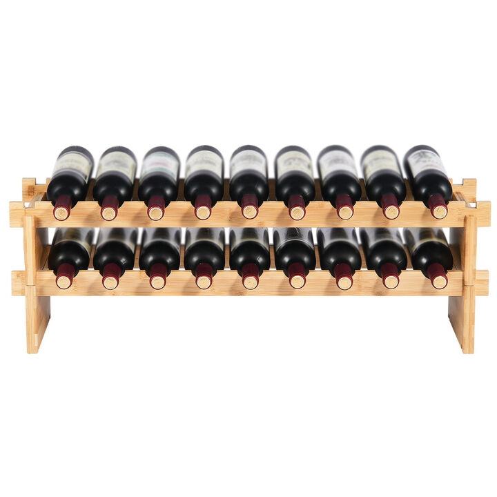 18 Bottle Stackable Modular Wine Rack Wicker Wood Display Shelf 2-Tier