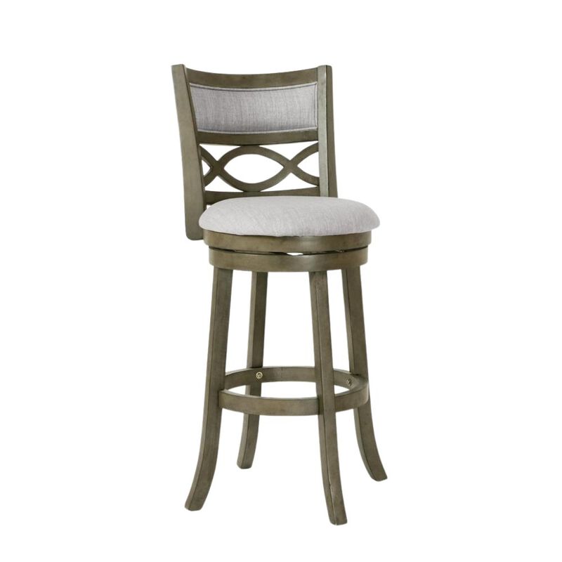 Wood Swivel Bar Stool Set of 2 Gray Fabric image number 1