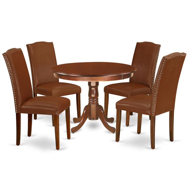East West Furniture Dining Room Set Mahogany, HLEN5-MAH-66