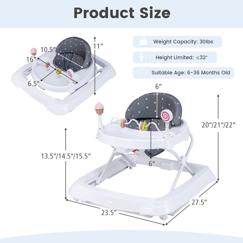 Adjustable Height Baby Activity Walker Foldable with Removable Seat image number 2