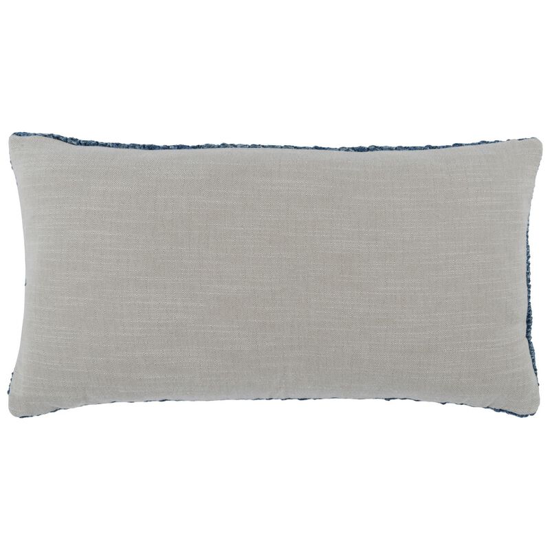 Rosie 14 x 26 Lumbar Accent Throw Pillow, Hand Knitted Designs, Blue Linen - Benzara