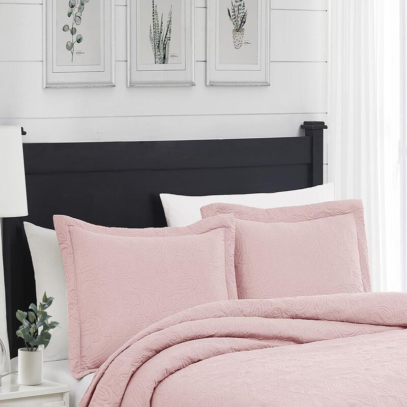 RT Designers Collection Milla 3pc Pinsonic Premium Quality All Season Quilt Set for Revitalize Bedroom King Blush