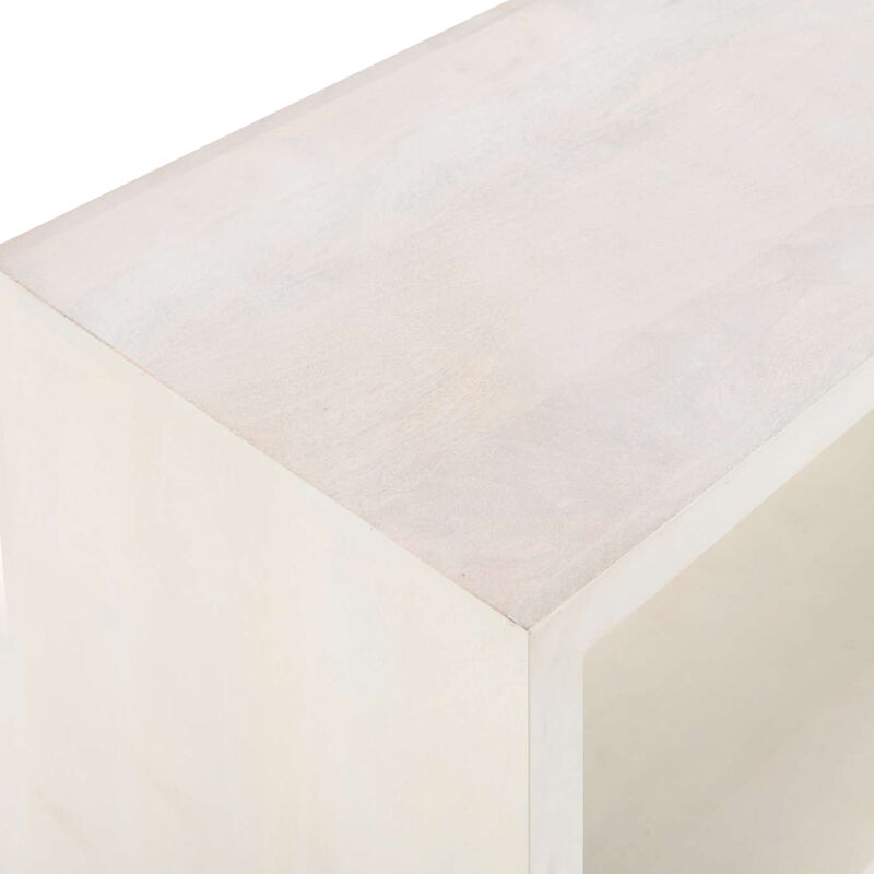 Keli 52 Inch Sofa Console Table, Mango Wood Handcrafted Open Frame, Rustic Washed White
