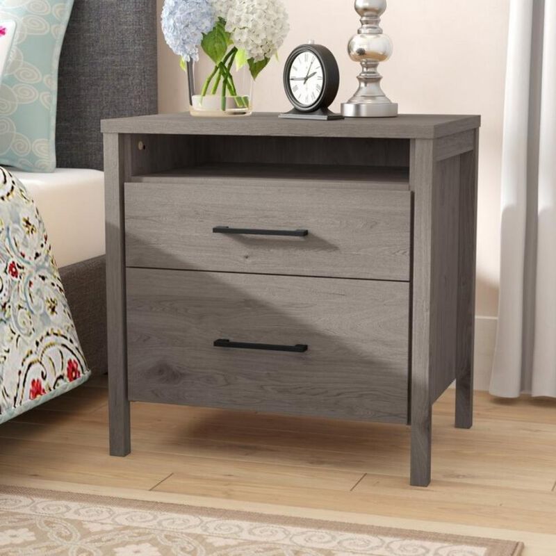 Modern Java 2-Drawer Nightstand with Cubby Storage Shelf for Stylish and Organized Bedroom Storage