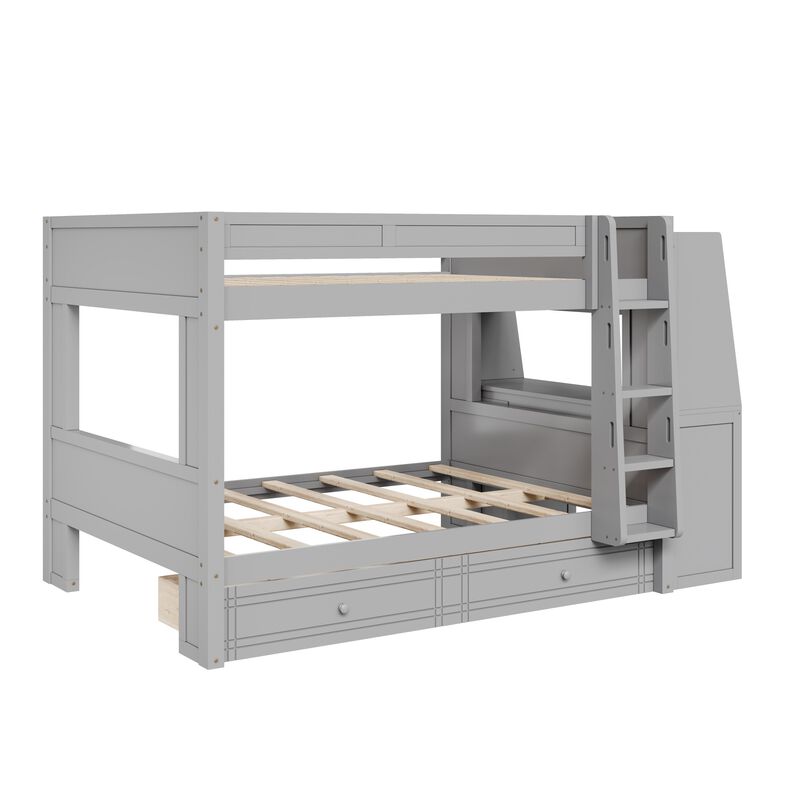 Whisen Full size Multifunctional Bunk Bed with 2 Drawers, Desk and Bookshelves image number 5