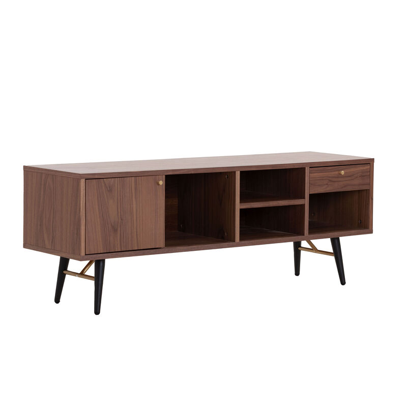 Mid Century Modern Low Profile Media Console TV Stand Walnut Stylish and Functional Sleek Design with Ample Storage Space