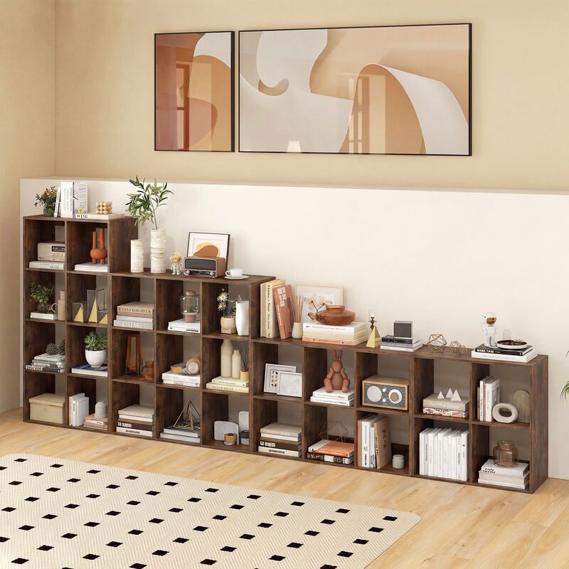 4 Cube Bookcase with Back Guardrail for Bedroom Storage image number 4