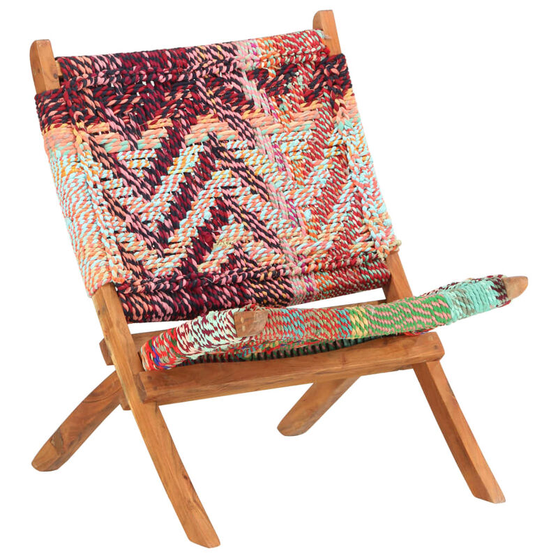 vidaXL Folding Chindi Chair Multicolors Fabric image number 9