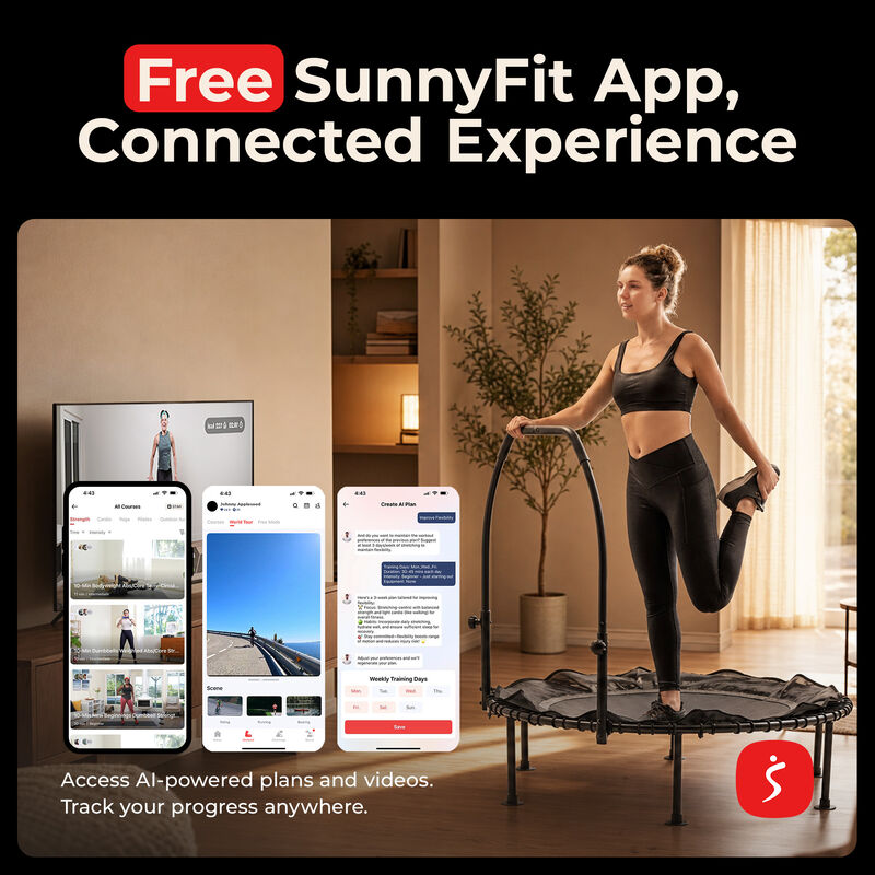 Sunny Health & Fitness Active Quiet Fitness 48" Trampoline with Adjustable Stability Handlebar image number 7