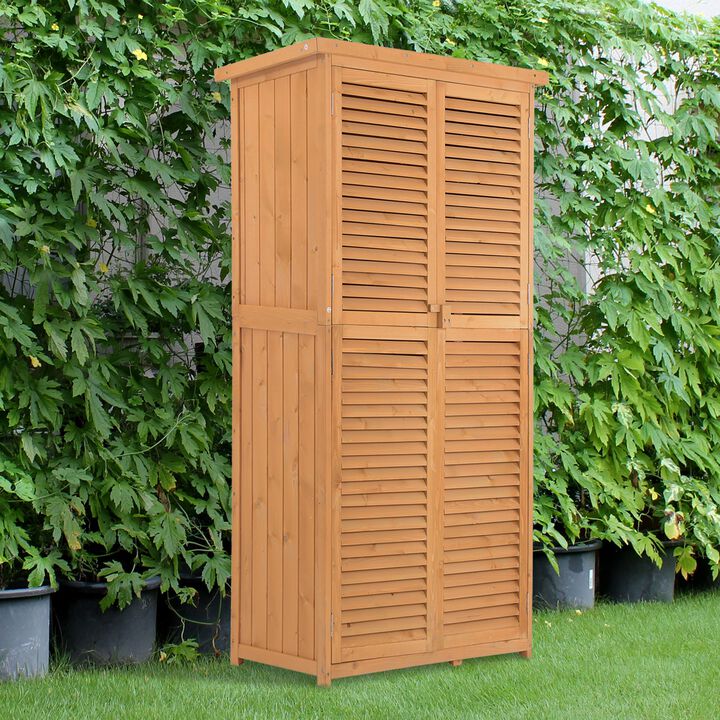 3' x 5' Wooden Garden Storage Shed, Sheds & Outdoor Storage with Asphalt Roof & 2 Large Wood Doors with Lock, Natural