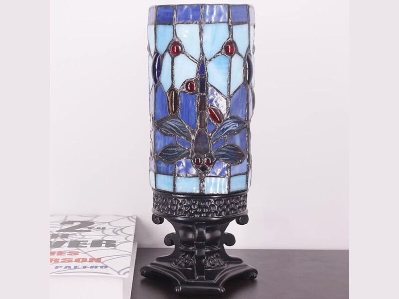Tiffany Style Owl Table Lamp with Stained Glass and Tree Trunk Base image number 1