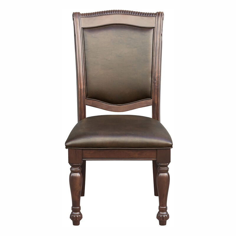 Traditional Dining Wooden Side Chairs Set of 2 Brown Cherry Finish Faux Leather Upholstery Home Furniture