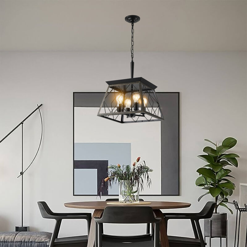 ELEMENT ACE Industrial 4-Light Pendant Chandelier with Metal Cage Design Adjustable Hanging Ceiling Light Fixture for Dining Room Kitchen Living Room image number 1