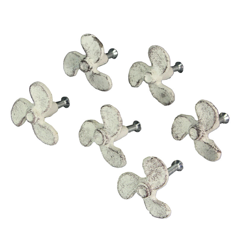 Set of 6 Antique White Cast Iron Boat Propeller Cabinet Knobs - Nautical Drawer Pulls for Rustic Coastal Charm - Easy Installation - 1.75 Inch Diameter image number 2