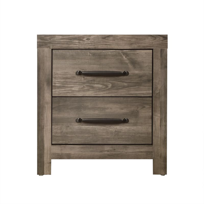 Ent 24 Inch Nightstand, 2 Drawers with Black Handles, Greige Brown Finish  - Benzara