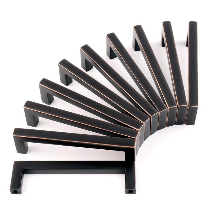 KOOFIZO Solid Square Bar Cabinet Handle - Oil Rubbed Bronze Furniture Pull, 3.8 Inch/96mm Screwhole Distance, 10-Pack for Kitche