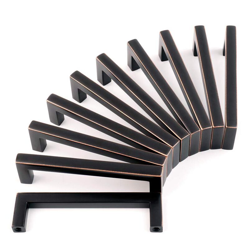 KOOFIZO Solid Square Bar Cabinet Handle - Oil Rubbed Bronze Furniture Pull, 3.8 Inch/96mm Screwhole Distance, 10-Pack for Kitche