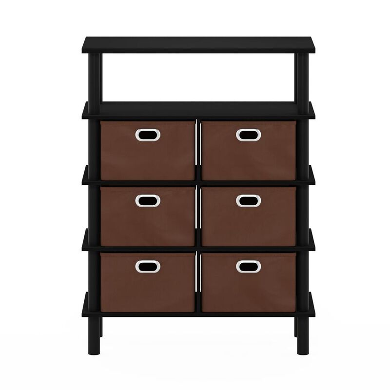 Furinno Frans Turn-N-Tube Console Table with Bin Drawers, Black Oak/Black/Brown