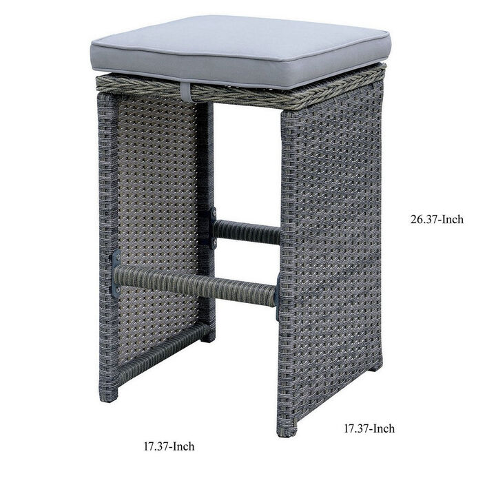 Benjara BM181095 Barstool 6 Piece Patio Bar Stool in Aluminum Wicker Frame and Padded Fabric Seat, Gray