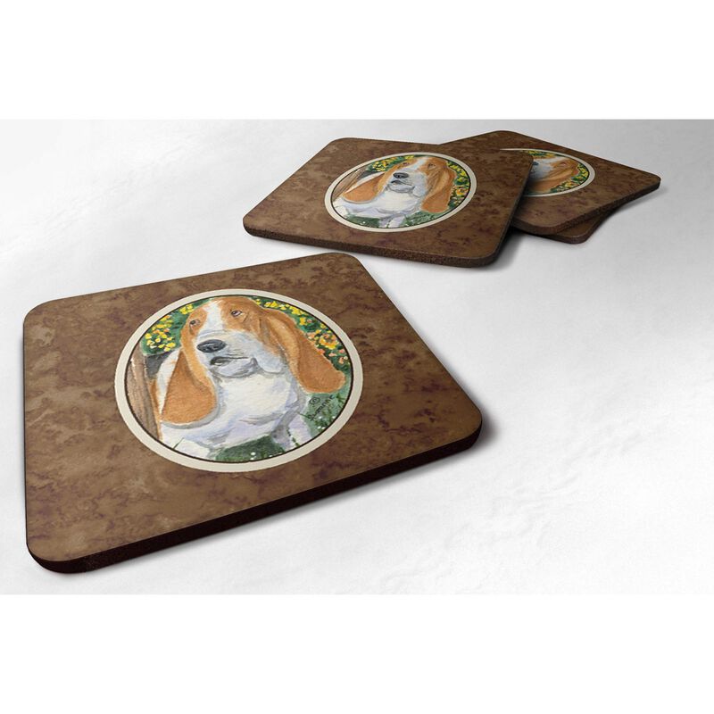 Caroline's Treasures SS8964FC Basset Hound Foam Coasters (Set of 4), 3.5 H x 3.5 W, Multicolor