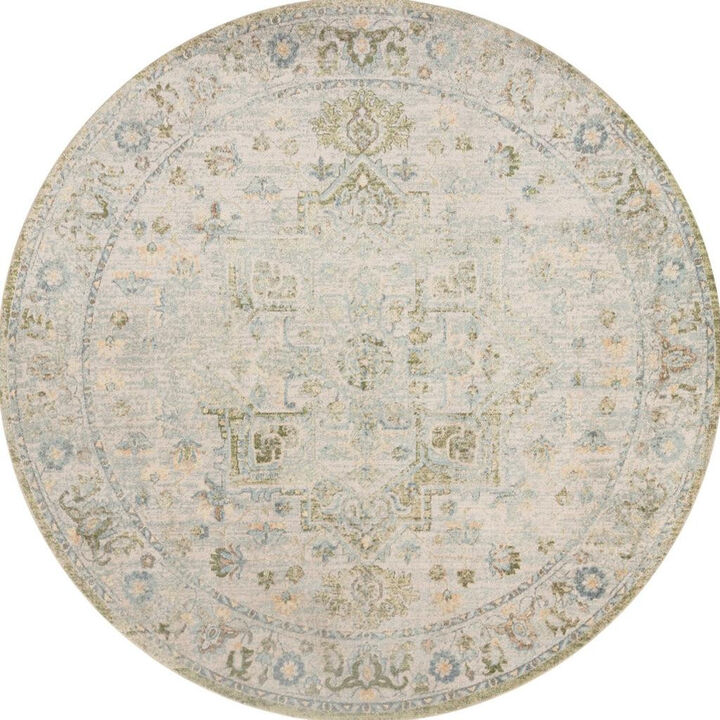 HomeRoots Floral Medallion Distressed Washable Round Rug