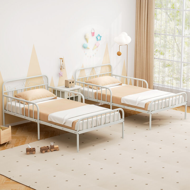 Bed Frame with Headboard and Safety Side Guardrails