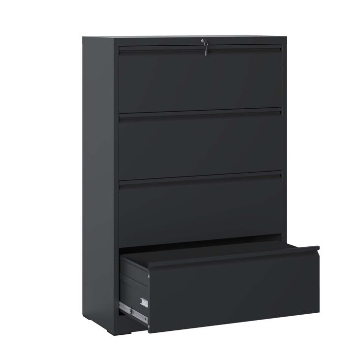 Lateral File Cabinet 4 Drawer, Filing Cabinet with Lock, Lockable File Cabinet for Home Office, Locking Metal File Cabinet for Legal/Letter/A4/F4 Size