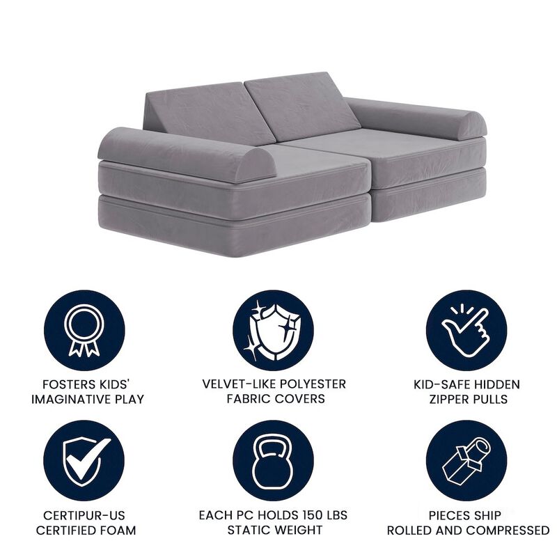 Flash Furniture 56" Modular Kids Play Couch with 6 Soft Foam Sectional Sofa Pieces image number 3