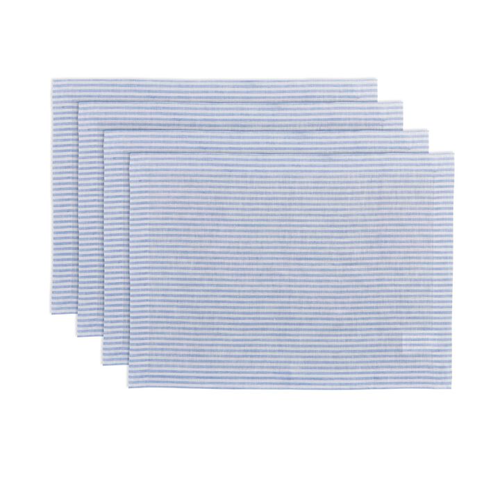 Solino Home 100% Pure Linen Placemats 14 x 19 Inch Set of 4 - Narrow Stripe