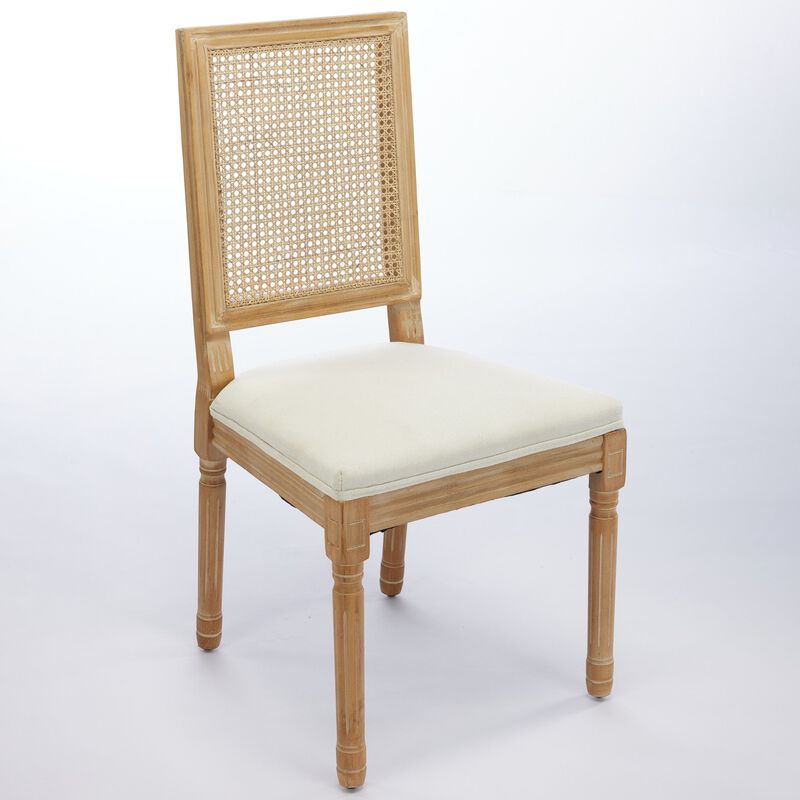 Clihome French Decor Chairs Set of 2, Louis Dining Chairs with Square Rattan Backrest and Exquisitely Carved Solid Wood Frame image number 0