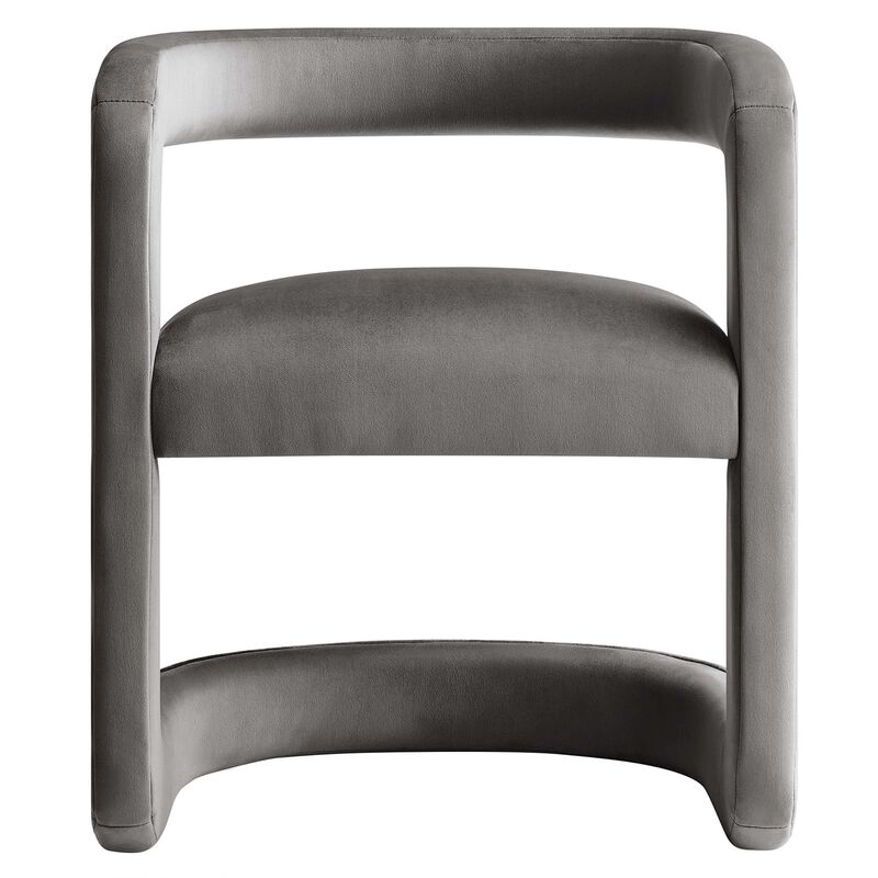 Modway Winslow Stain-Resistant Performance Velvet Dining Chair in Storm Gray - Open Back Barrel Armchair - Upholstered Dining Chair - Cozy Reading Chair or Velvet Vanity Chair image number 8
