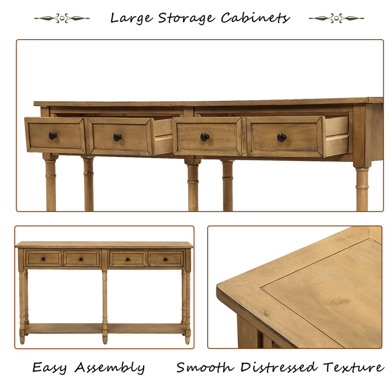 Console Table Sofa Table Easy Assembly with Two Storage Drawers and Bottom Shelf for Living Room, Entryway (Old Pine)