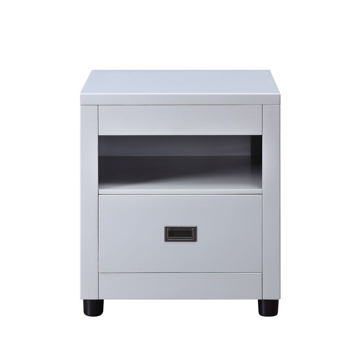 Transitional Style Wooden End Table with 1 Drawer, Gray and Black-Benzara