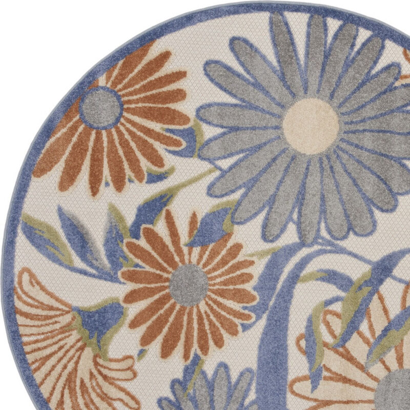 HomeRoots 5' Beige Round Floral Indoor Outdoor Area Rug image number 4